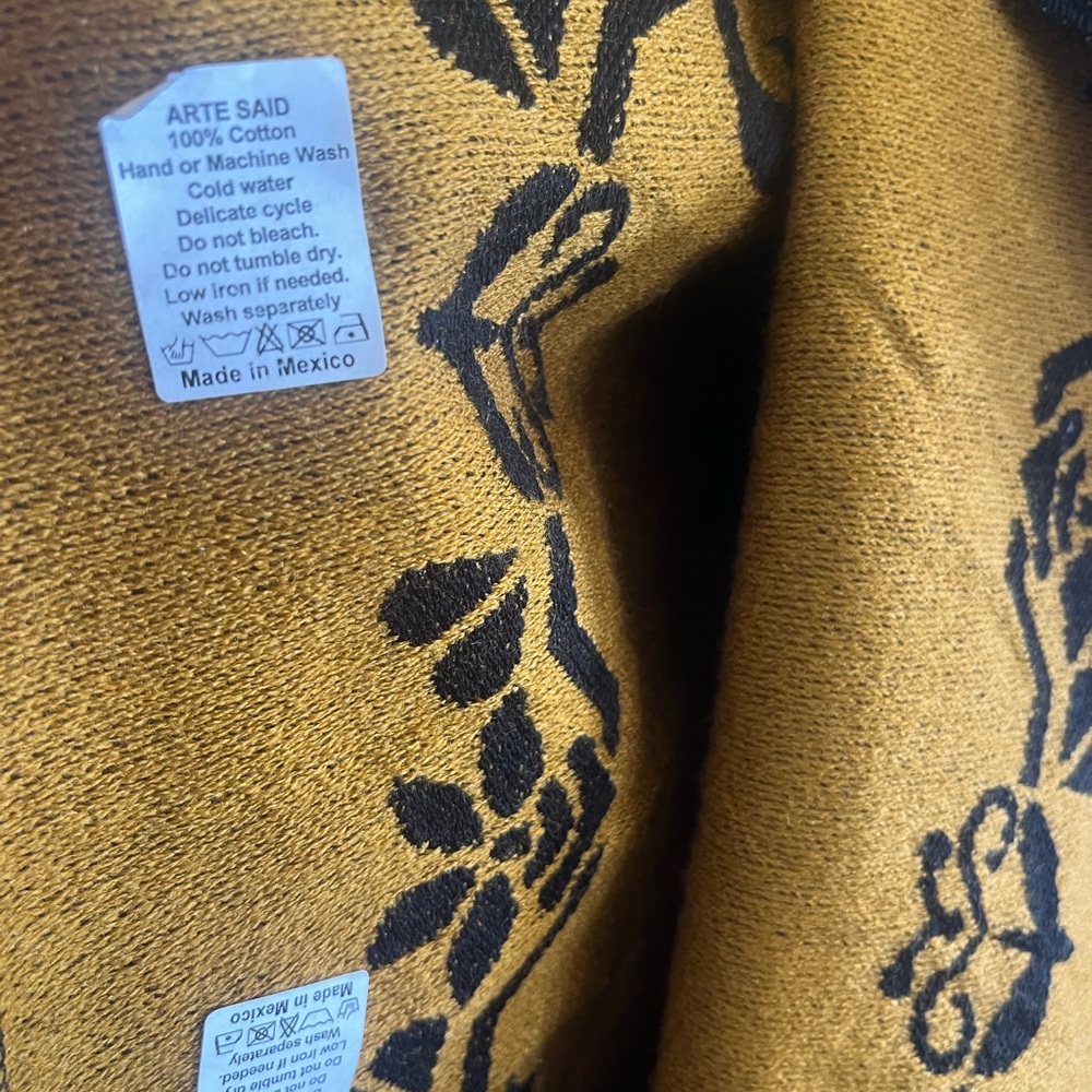 VTG Boho Hippie Festival Woven Bird Fringe Made In Mexico Kaftan Poncho O/S - Picture 3 of 9